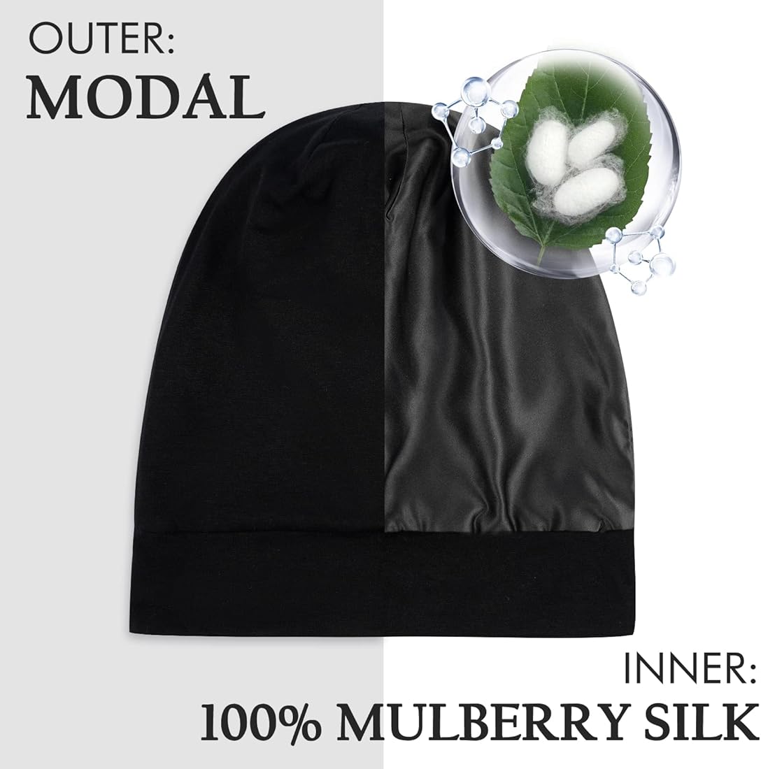 OLESILK Silk Lined Sleep Cap for Women, Silk Bonnet Hair Cover for